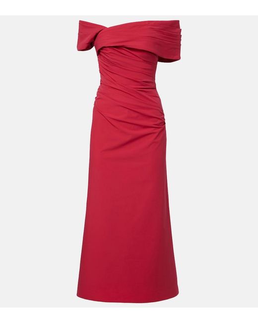 Rachel Gilbert Red Gale Draped Off-Shoulder Cocktail Dress