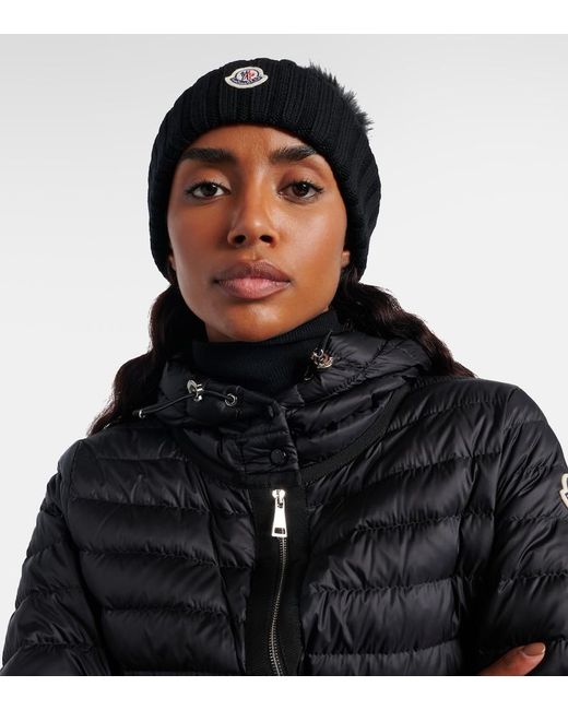 Moncler Black Ribbed-Knit Virgin Wool Beanie