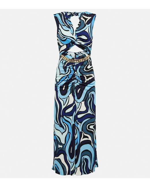 Rebecca Vallance Blue Mira Printed Cutout Midi Dress
