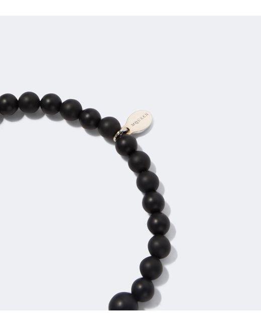 McQueen Black Beaded Skull Bracelet for men