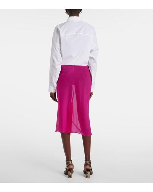 Dries Van Noten Pink Silk-Blend Satin Midi Skirt