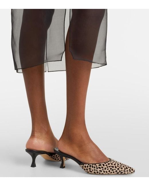 Manolo Blahnik Metallic Carolyne 50 Leopard-Print Calf Hair Mules