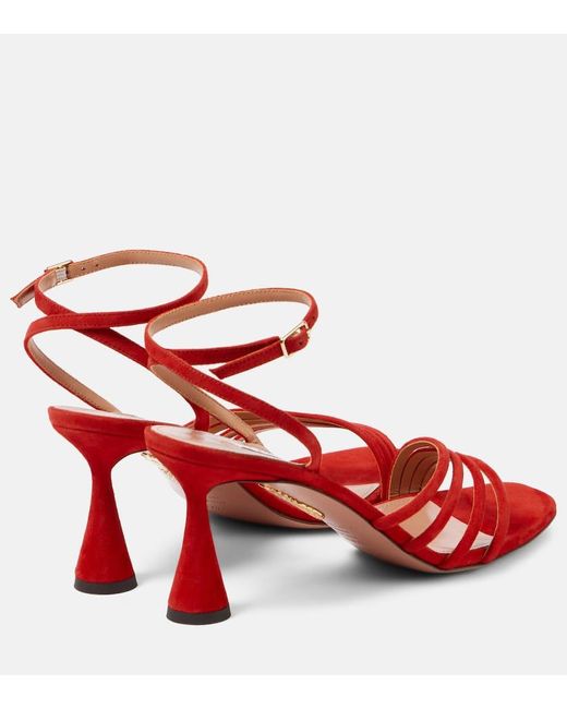 Aquazzura Red Latour 75 Suede Sandals