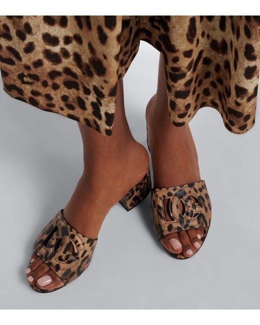Dolce & Gabbana Brown Dg Animal-Print Leather Mules