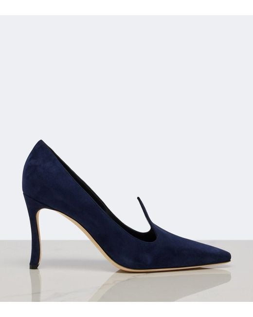 Manolo Blahnik Blue Maldite Suede Pumps