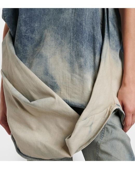 Top De Denim En Mezcla De Algodon Drapeado Rick Owens de color Blue