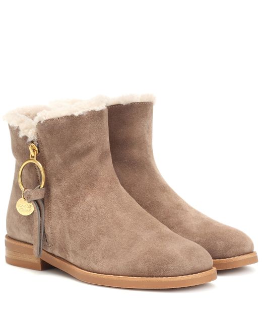 See By Chloé Brown Louise Flat Suede Ankle Boots