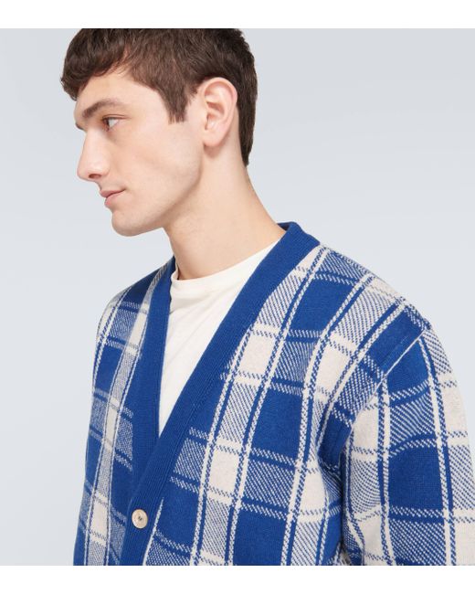 Gucci Blue Reversible Checked Wool-blend Cardigan for men