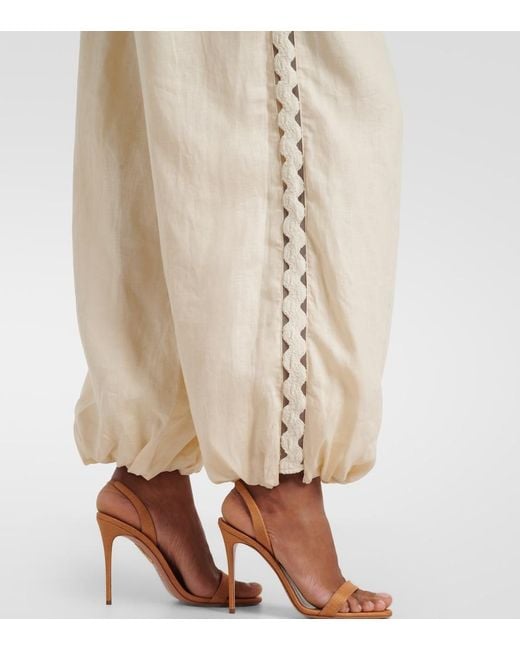 Jonathan Simkhai Natural Lace-Trimmed Linen-Blend Wide-Leg Pants