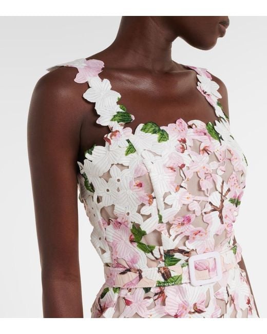Oscar de la Renta White Floral Lace Cocktail Dress