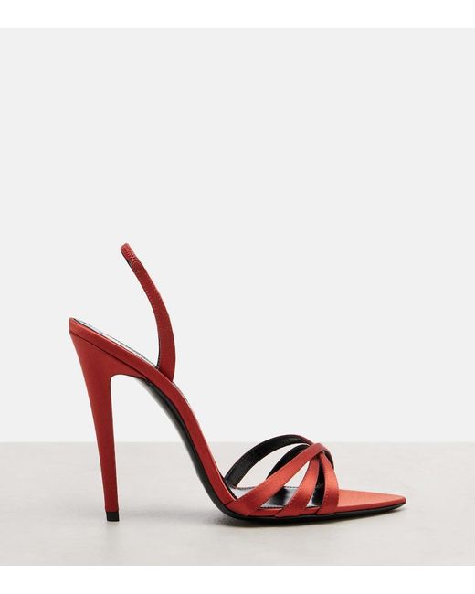 Saint Laurent Red Kate Crepe Satin Slingback Sandals