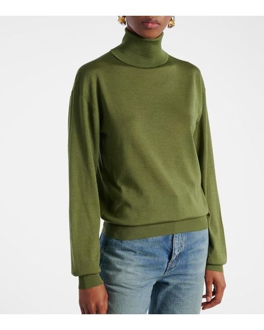 Saint Laurent Green Wool, Cashmere, And Silk Turtleneck Sweater