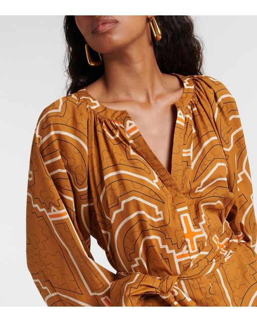 Johanna Ortiz Brown Printed Balloon-Sleeve Cotton Maxi Dress