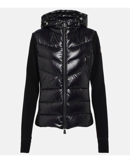 3 MONCLER GRENOBLE Black Quilted-panel Brand-appliqué Regular-fit Fleece Cardigan X