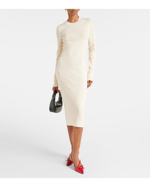 AMI Natural Knitted Cotton And Wool Midi Dress