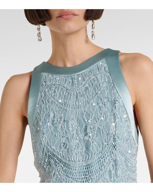 Costarellos Blue Verzierte Robe Lenia Aus Spitze