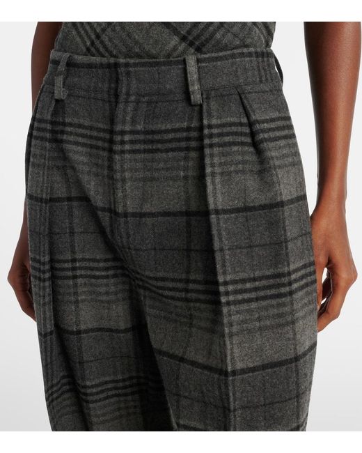Ralph Lauren Black Jody Checked Wool Wide-Leg Pants