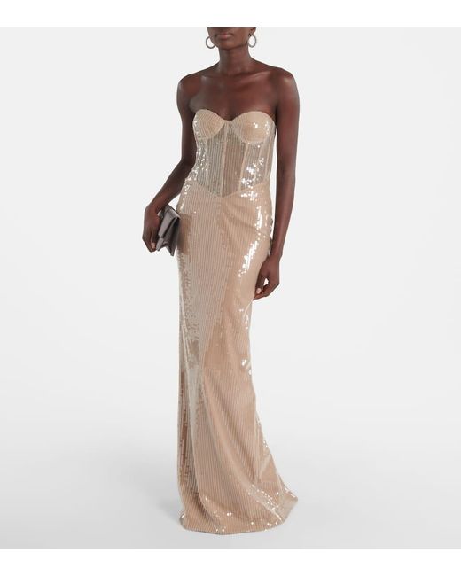 The New Arrivals Ilkyaz Ozel Natural Tara Sequined Bustier Dress