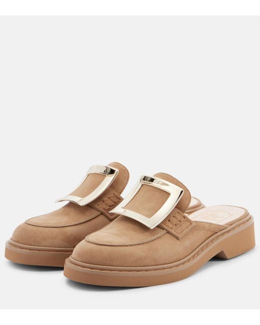 Roger Vivier Brown Viv' Rangers Suede Mules
