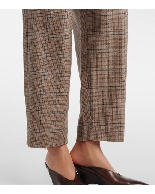 Blazé Milano Brown Glassy Checked Virgin Wool Straight Pants