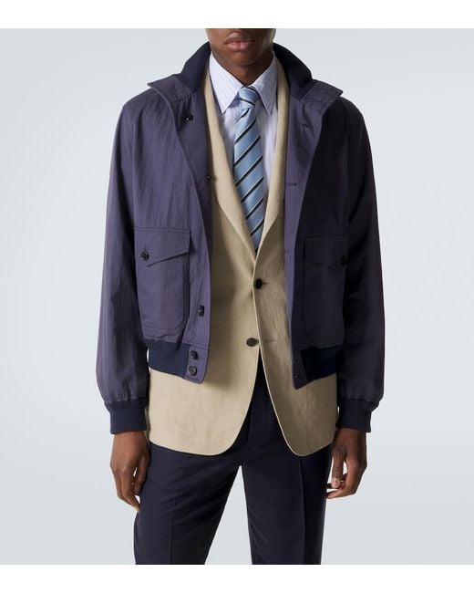 Dunhill Blue Cotton-Blend Twill Bomber Jacket for men