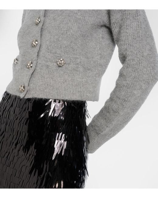 Self-Portrait Gray Embellished Lace-Trimmed Cardigan