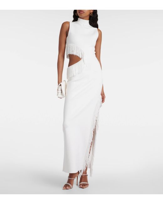 Galvan White Nova Beaded Compact Knit Gown