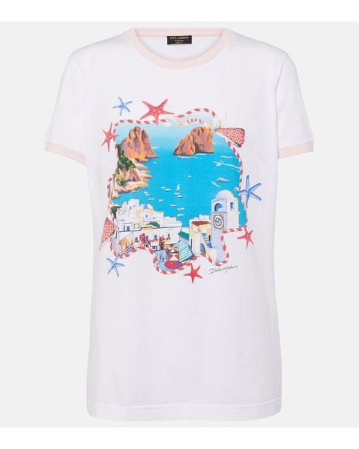 Dolce & Gabbana White Capri Printed Cotton Jersey T-Shirt