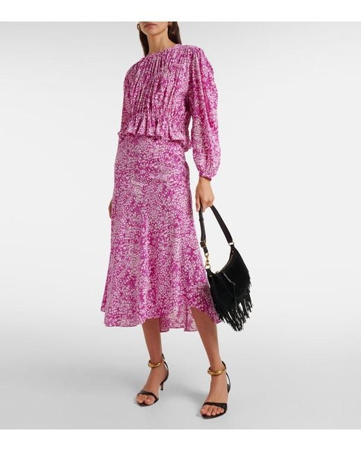 Isabel Marant Pink Hortensia Printed Silk-Blend Maxi Skirt