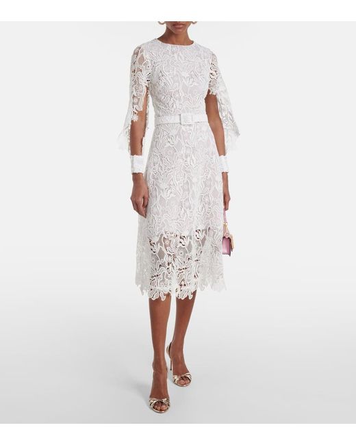 Oscar de la Renta White Floral Lace Cocktail Dress