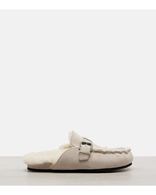 Brunello Cucinelli White Monili Shearling-Lined Suede Mules