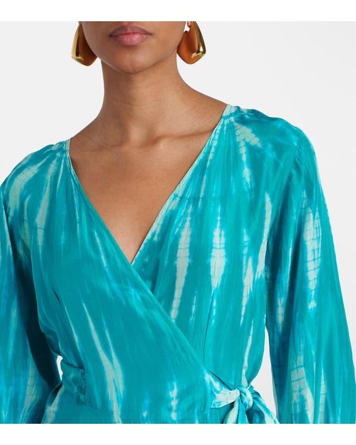 Anna Kosturova Blue Tie-Dye Silk Wrap Dress