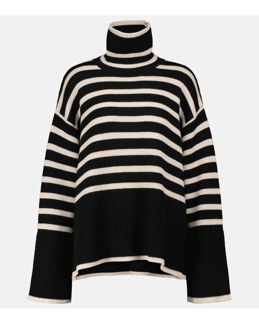 Totême Black Striped Wool-Cotton Turtleneck Jumper