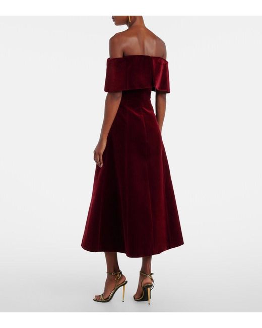 Robe Midi Carita En Velours De Coton A Encolure Bardot Emilia Wickstead en coloris Red