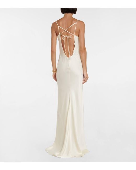 Victoria Beckham White Bridal Lace-embroidered Satin Maxi Dress