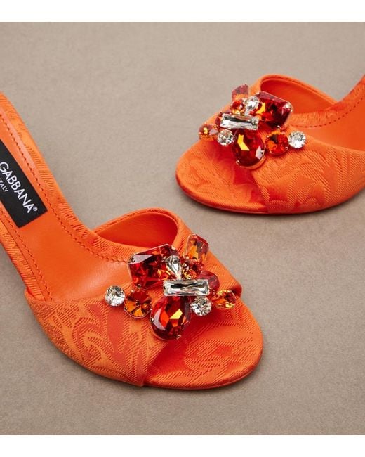 Dolce & Gabbana Red Embellished Brocade Mules