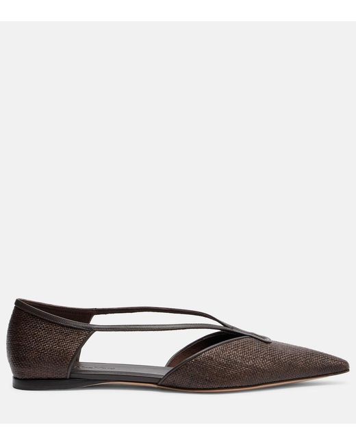 Max Mara Brown Volpino Leather-Trimmed Woven Ballet Flats