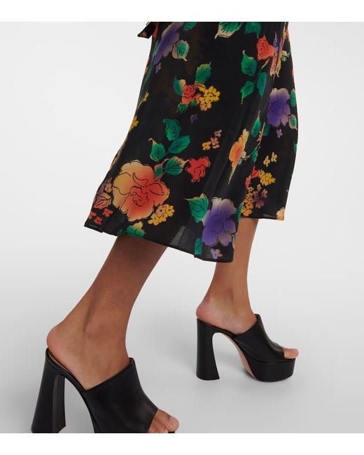 Rixo Black Ayla Floral-Print Silk Midi Dress