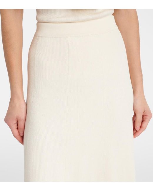 Zimmermann Natural Illuminate Pleated Ribbed-Knit Midi Skirt
