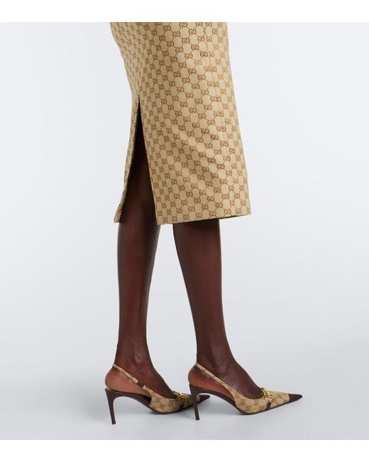 Gucci Natural Gg Canvas Cotton-Blend Pencil Skirt