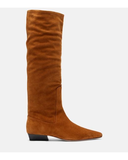 Staud Brown Stiefel Wally Aus Veloursleder