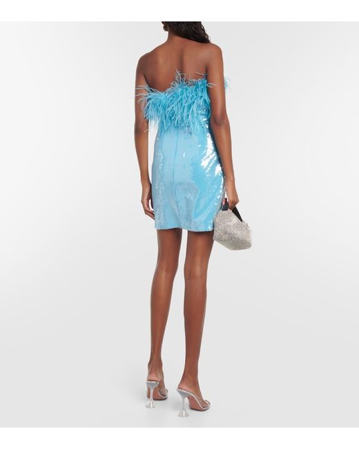 Rebecca Vallance Blue Nicolette Feather-trimmed Sequined Minidress