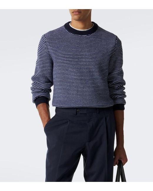 Lardini Blue Striped Wool And Cashmere Sweater for men