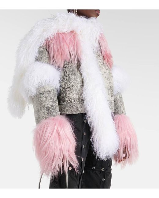 The Attico Red Lederjacke Mit Shearling