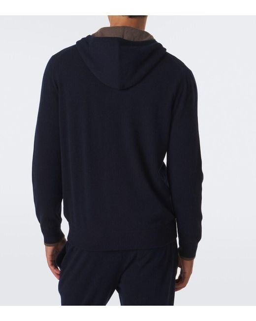 Fedeli Blue Cashmere Zip-Up Hoodie for men