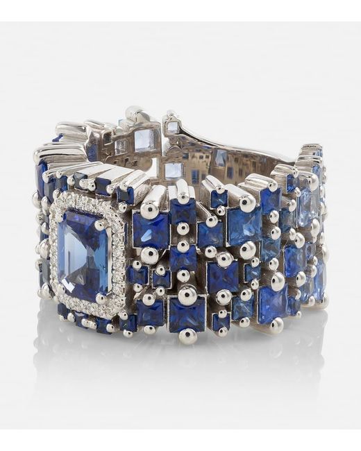 Anello One Of A Kind in oro bianco 18kt con zaffiri e diamanti di Suzanne Kalan in Blue