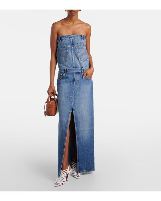 Stella McCartney Blue Denim Strapless Maxi Dress