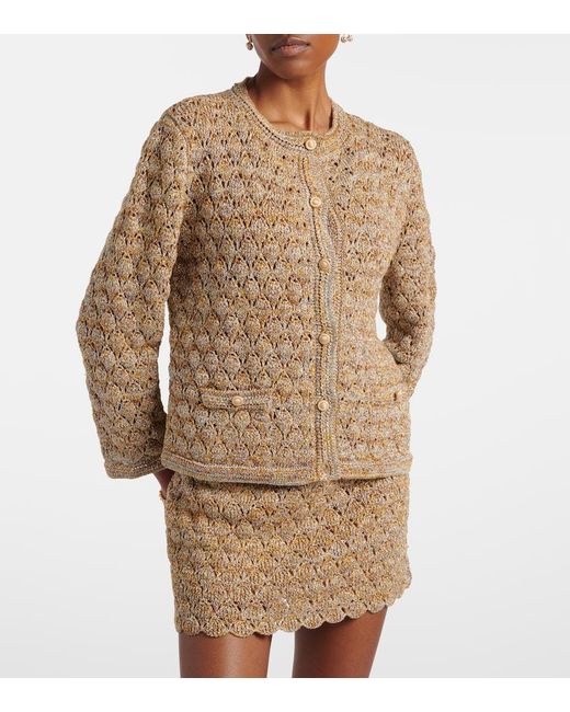 Valentino Brown Open-Knit Linen-Blend Lame Cardigan