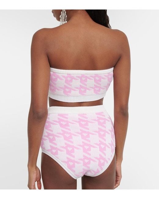Area Pink Houndstooth Wool-blend Bandeau Top