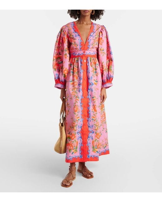 Farm Rio Red Sicily Flowers Cotton Shirt Dress